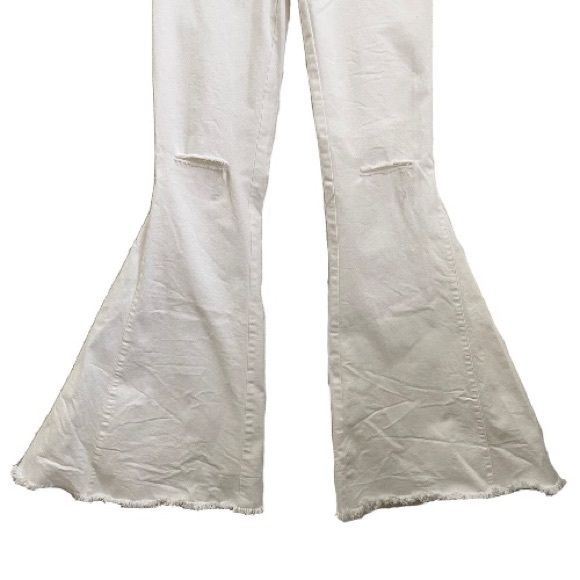 NEWBURY KUSTOM White Denim Raw Hem High Rise Wide Leg Flare Pull On Jeans Size L - Picture 5 of 13